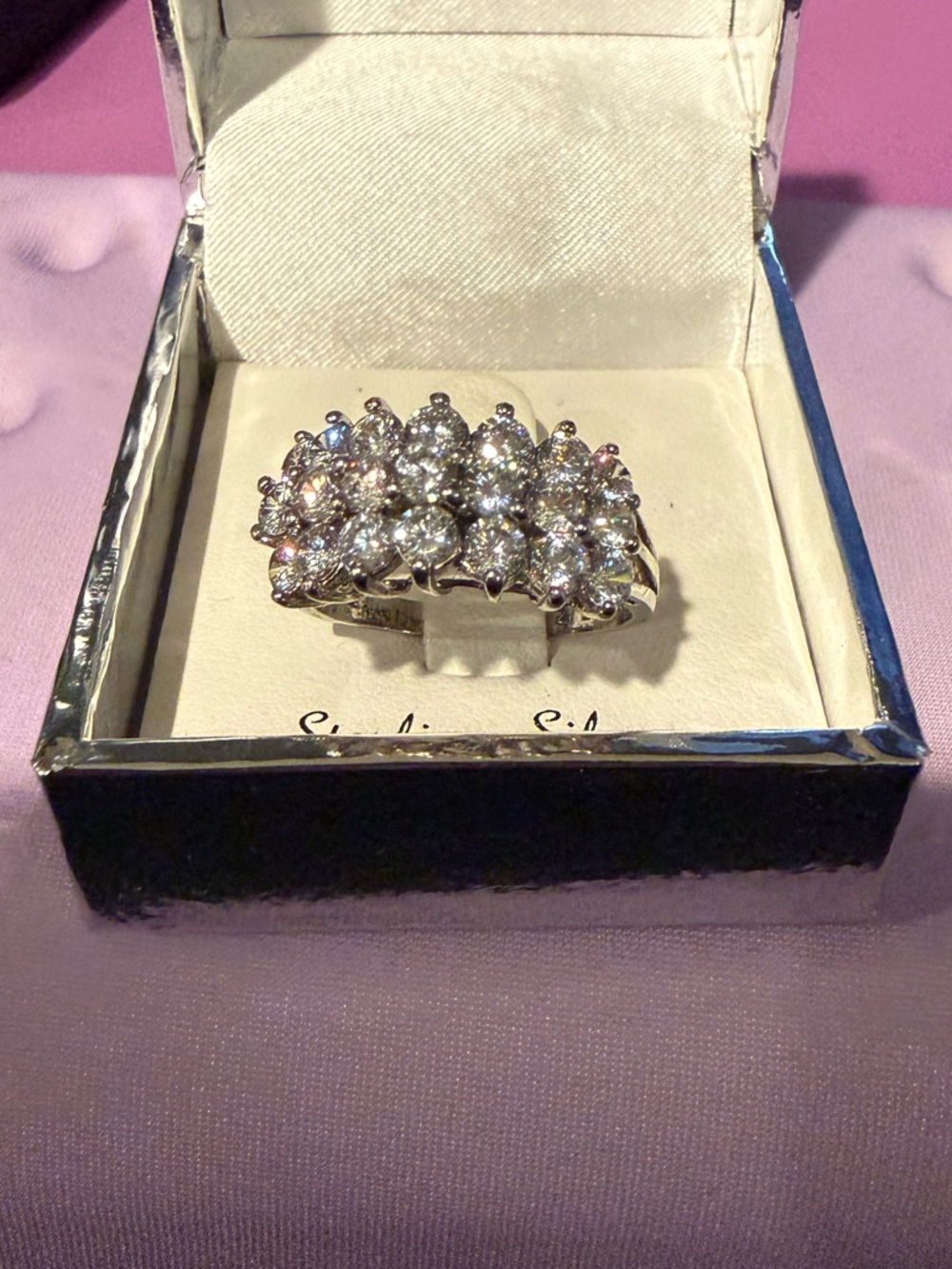 Sterling silver cubic zirconia Cluster Ring - Sparkling Clear Stones